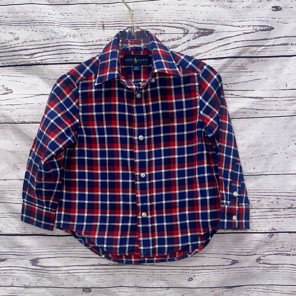 Polo Ralph Lauren Boys Plaid Blue and Red Long Sleeve Shirt Size 2/2t